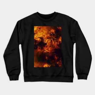 Molten Fire Burst Flames Black and Orange Abstract Artwork Crewneck Sweatshirt